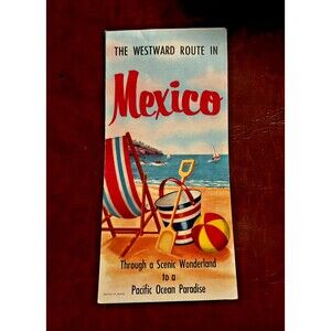 Vintage c1950s Westward Route in Mexico Travel Map Brochure Mid Century